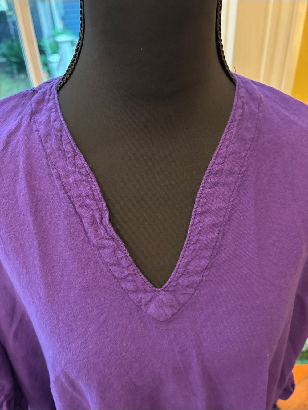 Purple V-Neck Ruffled Maxi Dress - Relaxed Women's Caftan - Picture 4 of 7